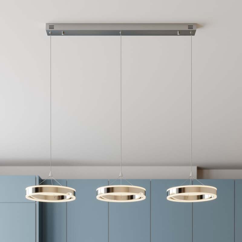 Lucande Pendelleuchte Hängeleuchte Lyani LED Lampe dimmbar 3-flg chrom 115x30cm - 4251096550290