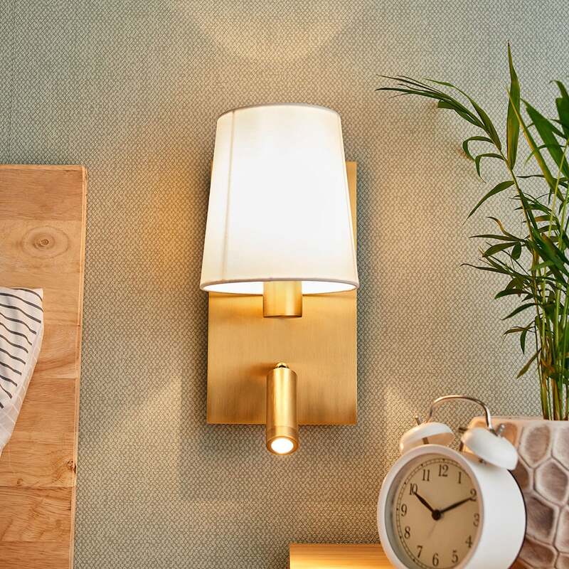 Lindby Wandleuchte Wandlampe Aiden LED Leselicht Stoffschirm altmessing weiß - 4251096554779