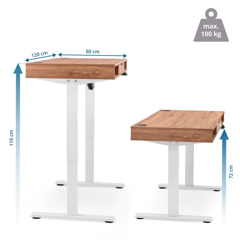 hjh OFFICE Schreibtisch Tisch elektrisch verstellbar Eiche Weiß Worktime Style - 4064323108160