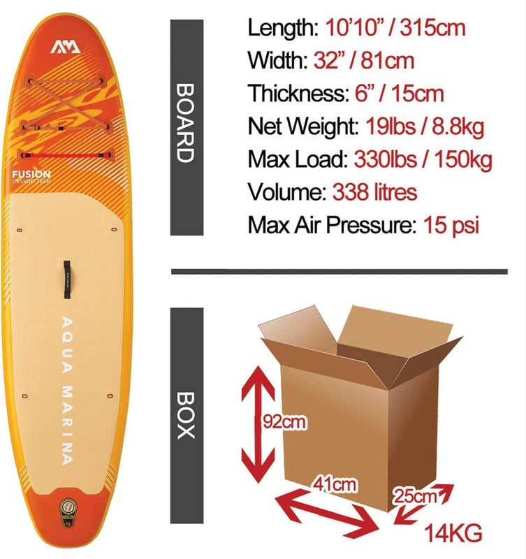 Aqua Marina SUP Board Fusion 330cm Allround Paddelbrett Gelb für Abenteuer 2026 - 6954521608891