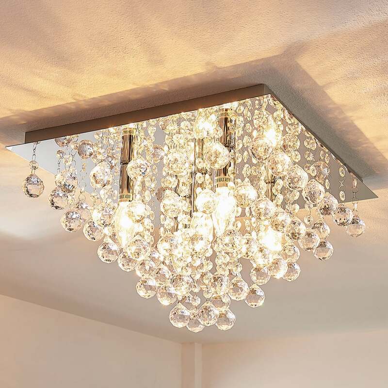 Lindby Deckenleuchte Annica LED Lampe Leuchte dimmbar chrom 42x42cm 5-flammig - 4251096535877