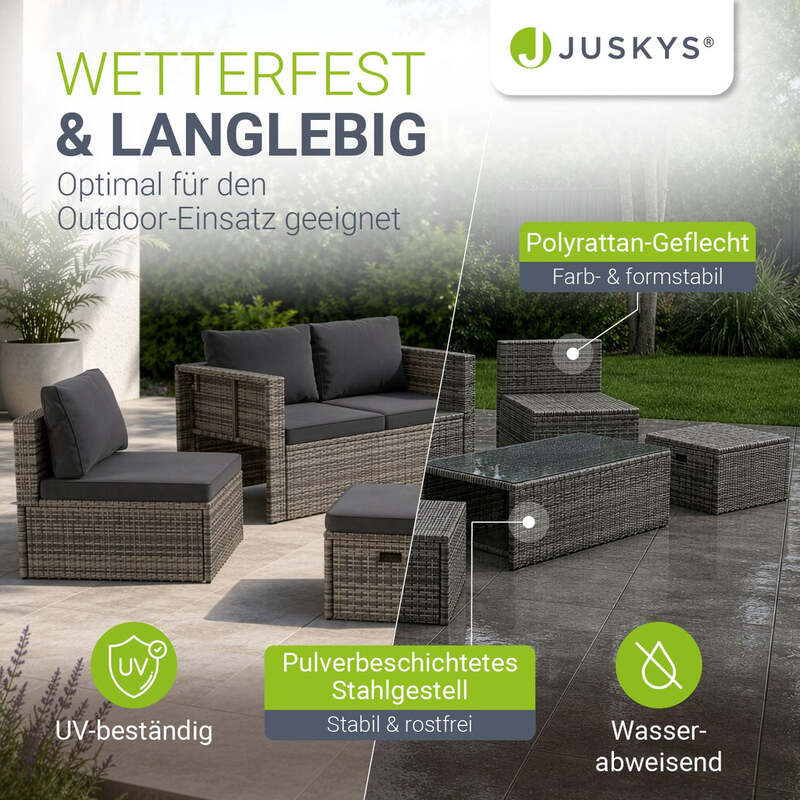 Polyrattan Lounge Salou Gartenmöbel Set für 6 Personen wetterfest Polster grau - 4262437180274