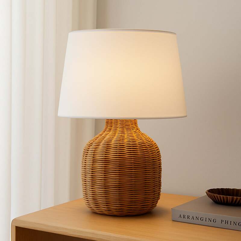 Lindby Tischleuchte Lirenda 52 cm Rattan natur/weiß E27 Schalter am Kabel - 4255830902833