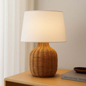 B-Ware Lindby Tischleuchte Lirenda 52 cm Rattan natur/weiß E27 Schalter am Kabel