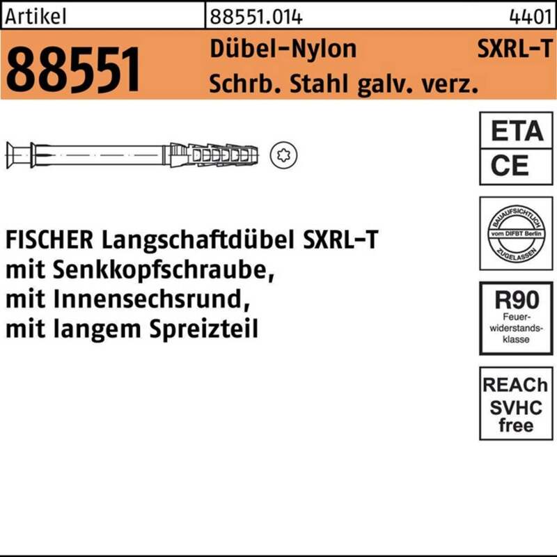 Fischer Langschaftdübel SXRL 10x160 T Dübel-Nylon Wanddübel verzinkt 50 Stück - 4048962180787