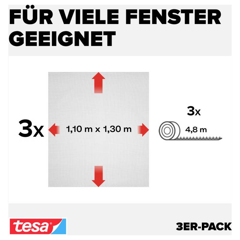 Tesa Fliegengitter Insektenschutz Anthrazit 1100x1300mm 3 Stück Innen Außen - 4063565026478