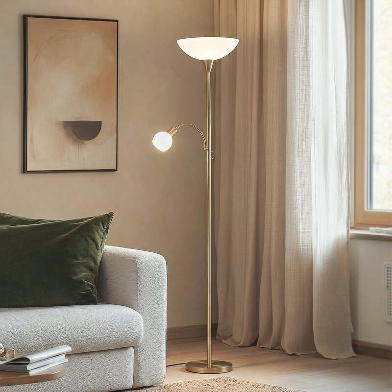 Lindby Stehlampe Elaina Leselicht LED Stehleuchte messing 183cm E27 Deckenfluter - 6291106552539