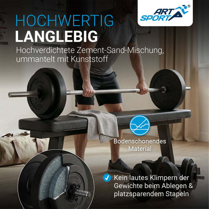 3in1 Hantelset 60kg Kurz-, Lang- und Curlhantel mit Gewichten rutschfest Set - 4260565522287