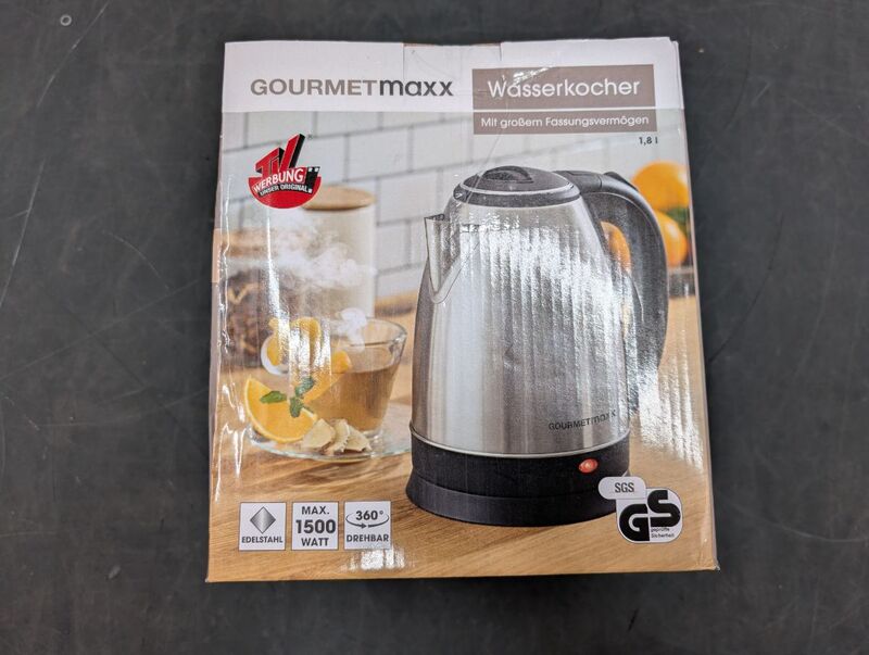 GourmetMaxx Wasserkocher schnurlos Edelstahl Schwarz Fassungsvermögen: 1.8 L - 4067522046653