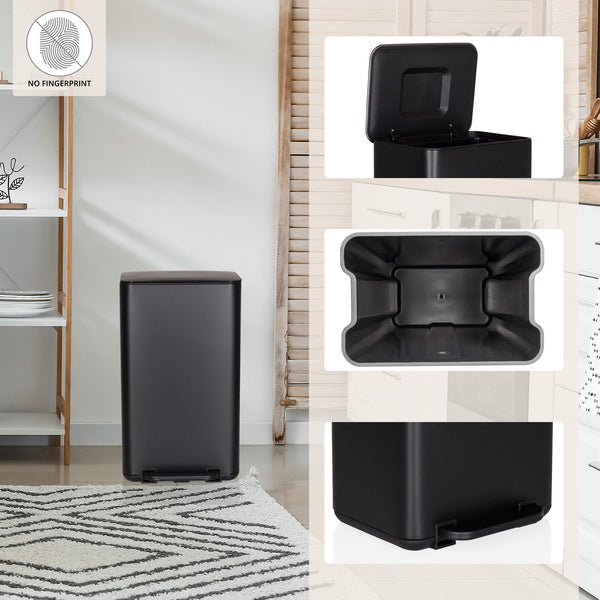 hjh OFFICE Mülleimer CLEAN NATURA 30L Schwarz matt Holzoptik Stahl - 4064323107330