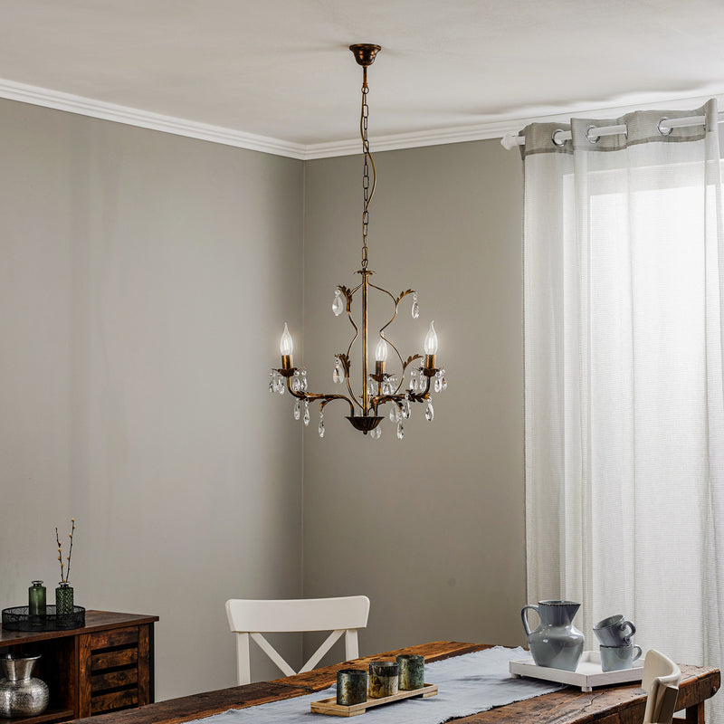 Euluna Kronleuchter Teresa Hängelampe LED 3-flammig dimmbar bronze transparent - 8030626518544