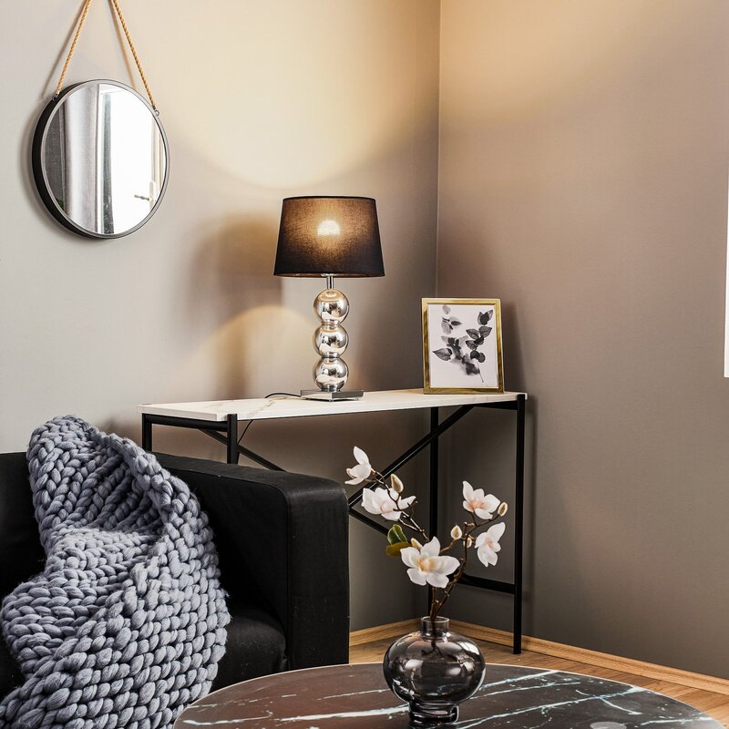 Euluna Textil-Tischlampe Fulda Schreibtischlampe E27 Schirm schwarz Fuß chrom - 5902553217070