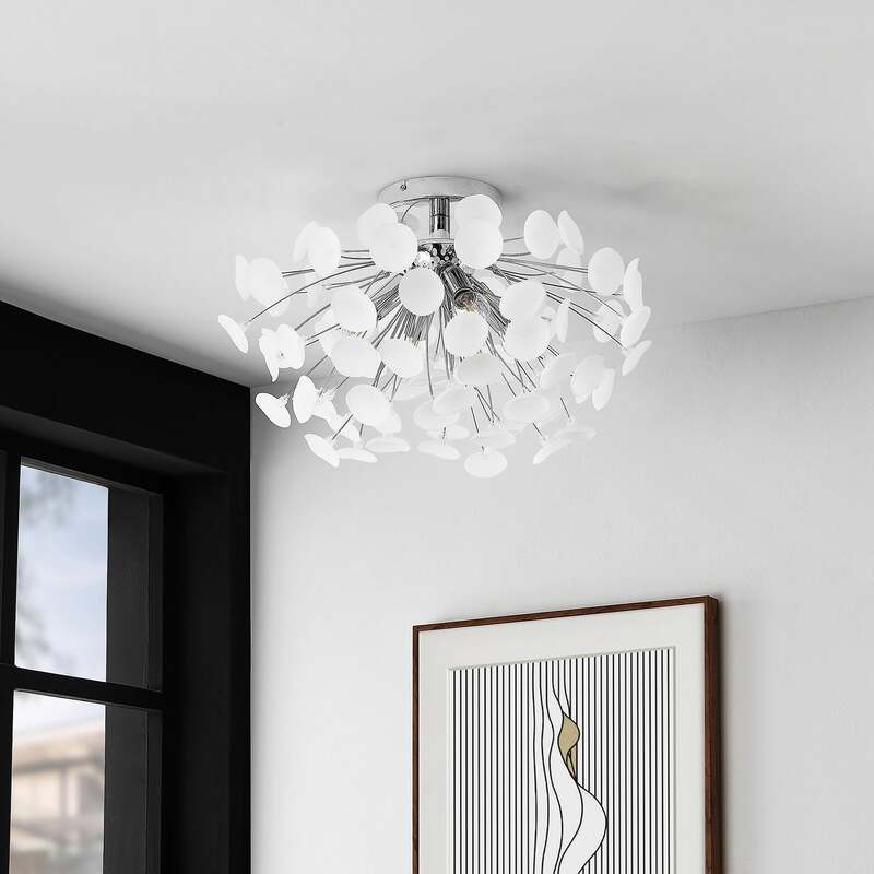 Lindby Deckenleuchte Yurina LED Lampe Leuchte dimmbar chrom weiß Ø 56 cm 34 cm - 4251096599480