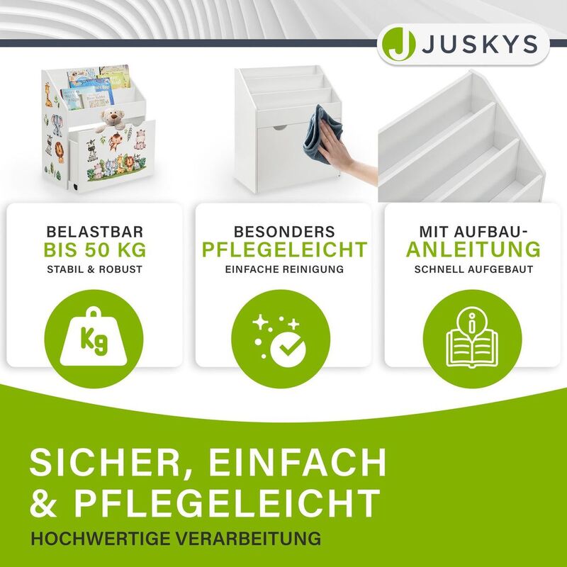 Kinder Bücherregal mit 3 Fächern und herausziehbarer Spielzeugkiste für Ordnung - 4260565526704