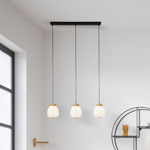 B-Ware Searchlight Hängeleuchte Ella 3-flammig weiß Holz dimmbar E14 21W 78,5cm