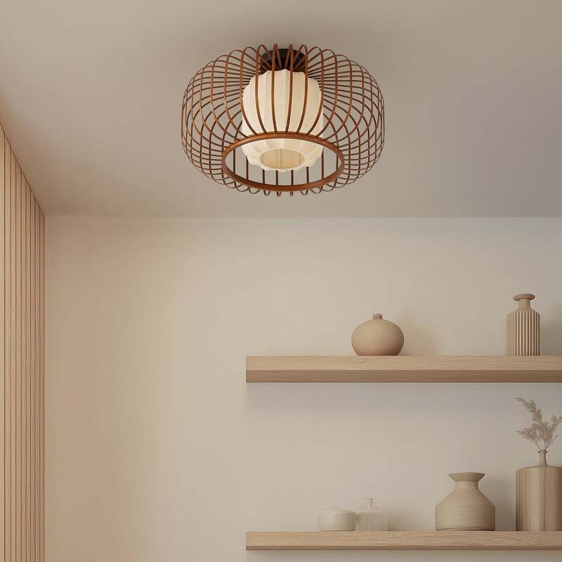 Lindby Deckenleuchte Davella LED Lampe Hängelampe dimmbar Bambus Ø50cm natur - 4255830903472