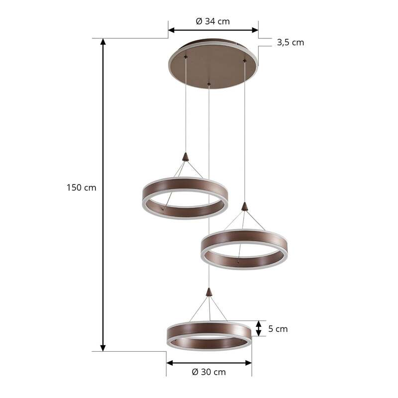 Lucande Hängeleuchte Kolo LED Pendelleuchte dimmbar braun 3-flg 1640 Lumen - 4255830904448