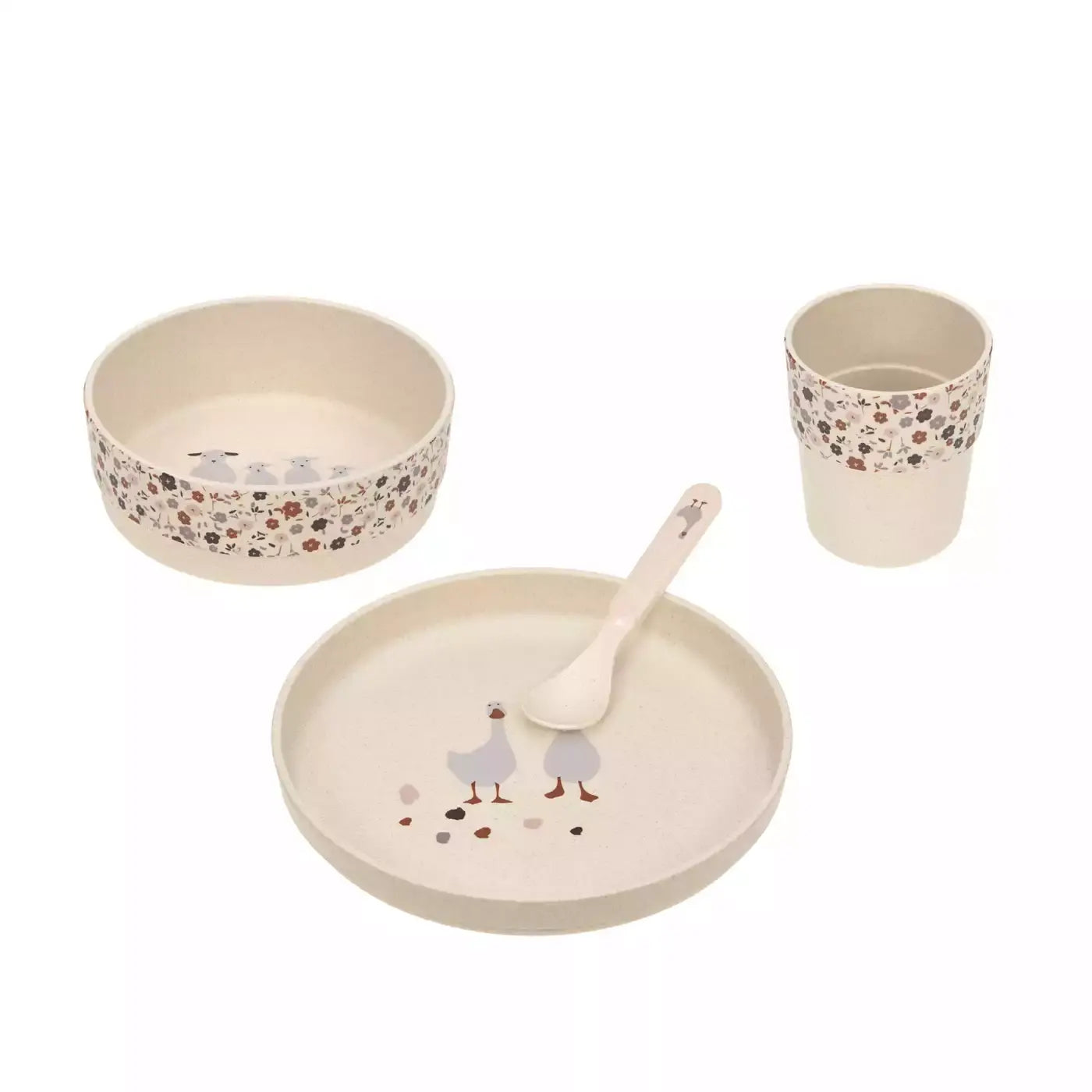 B-Ware Lässig Kindergeschirr Set Geschirrset Tiny Farmer Schaf Gans Beige Rot 4 Teilig - 4042183420066
