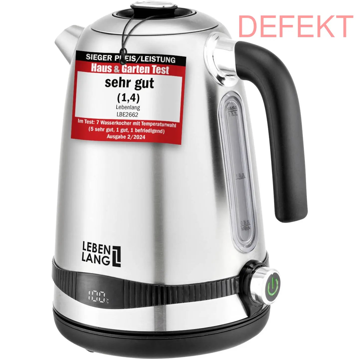 D-Ware Lebenlang Lbe2662 Wasserkocher Bpa Frei Mit Display Edelstahl 1,7 L Defektware - 4251609501801