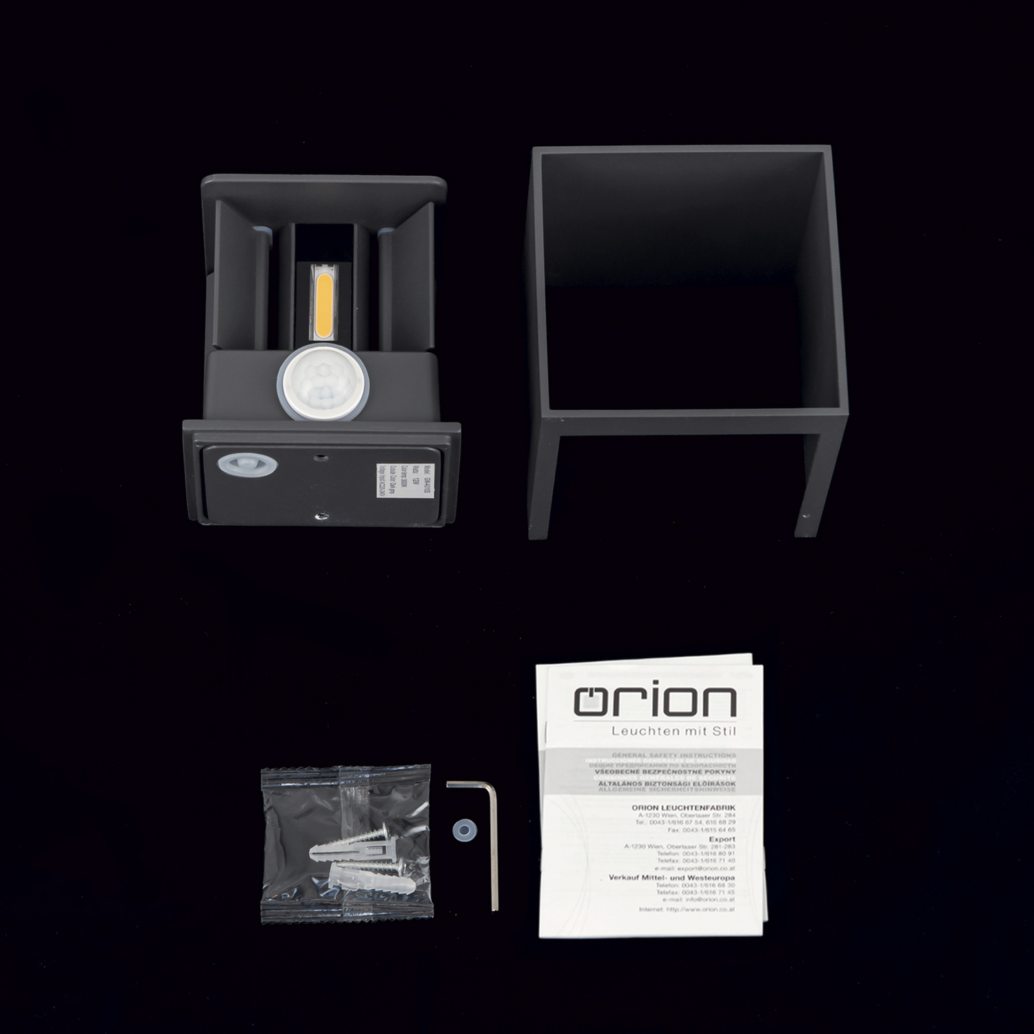 Applique murale extérieure Orion LED Cube S, anthracite, métal, avec capteur, produit d'occasion.