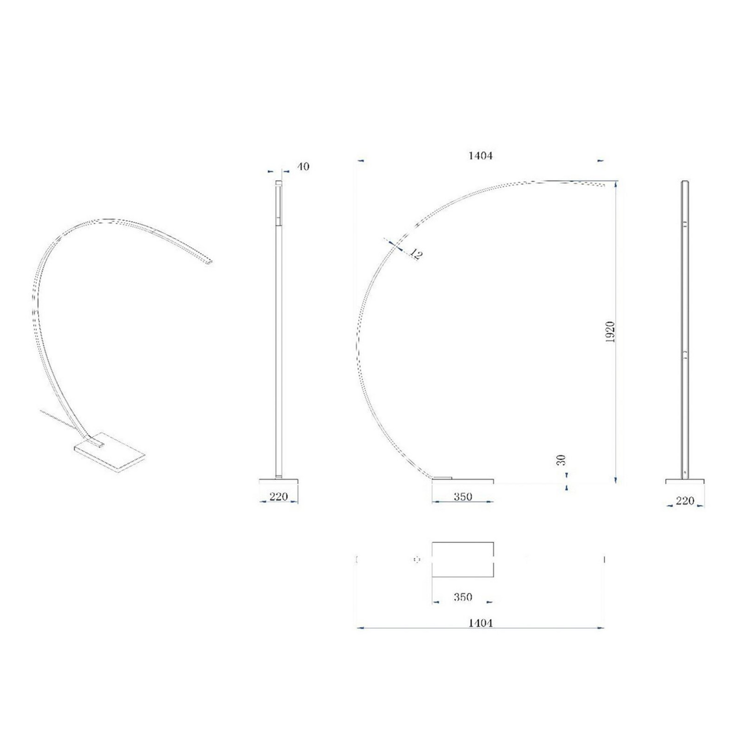 B-Ware Curve Bogenleuchte Stehlampe Led Schwarz Marmor Metall Textil Dimmbar 192 Cm