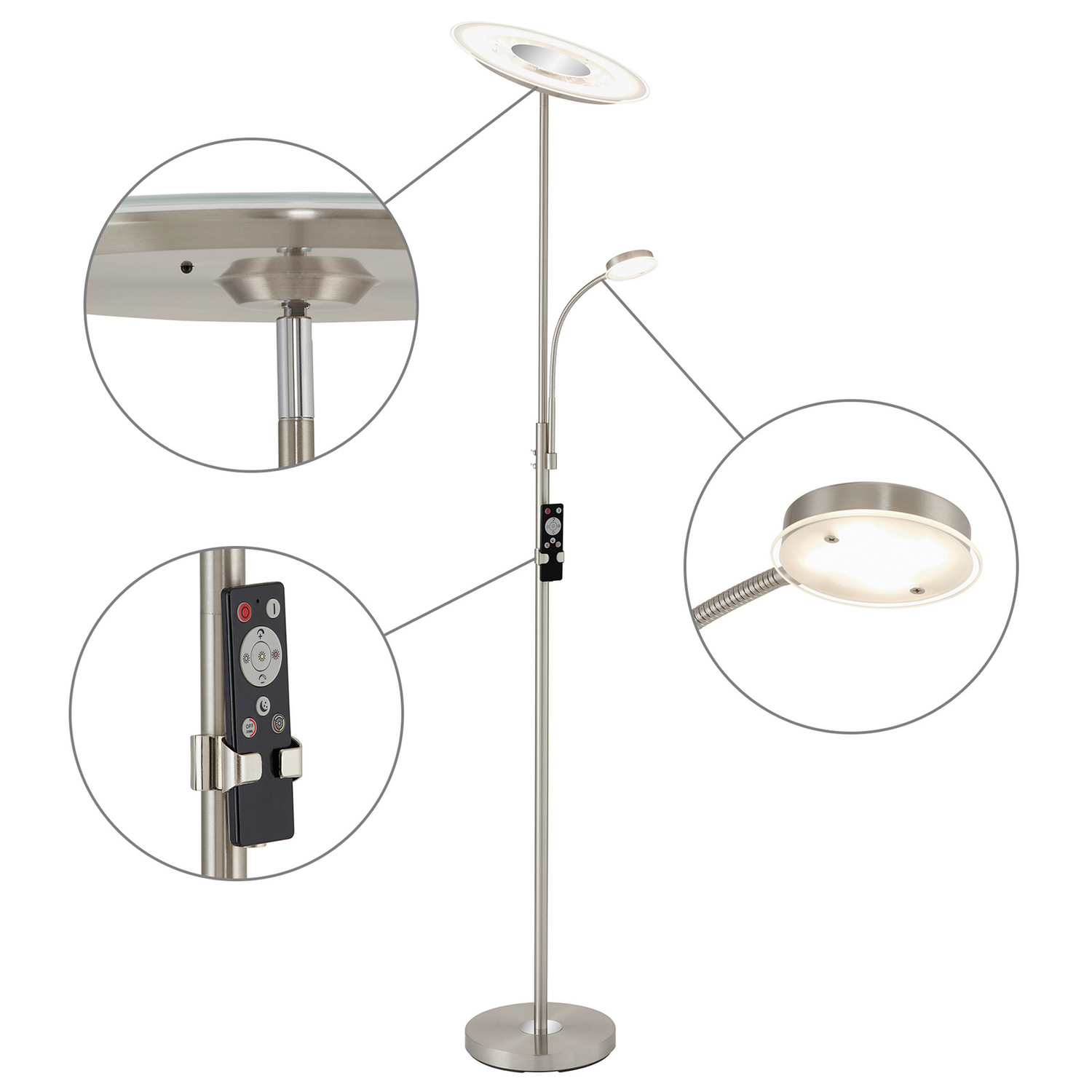 B-Ware Stehleuchte Standlampe Led Deckenfluter Agiled Leselampe Nickel Dimmbar Cct415