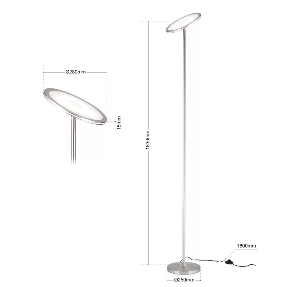 Oscar Deckenfluter Stehlampe LED dimmbar Kopf justierbar nickel matt SIEHE TEXT - 9003090266630