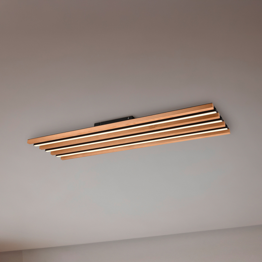 Trio Lighting Led Deckenlampe Deckenleuchte Fontana 114x30cm Holz Schwarz B-Ware - 4017807615951