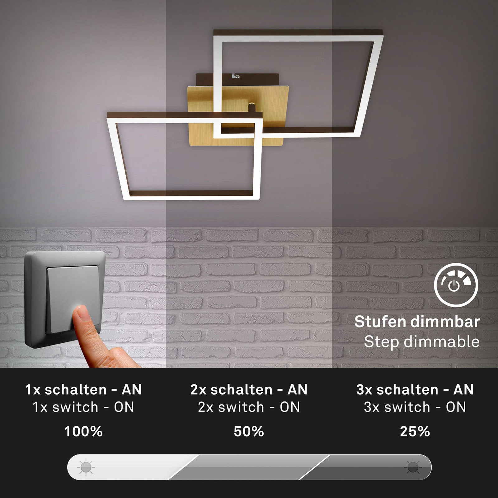 LED Deckenleuchte Deckenlampe Frame gold dimmbar Memoryfunktion Raum Beleuchtung - 4002707422174