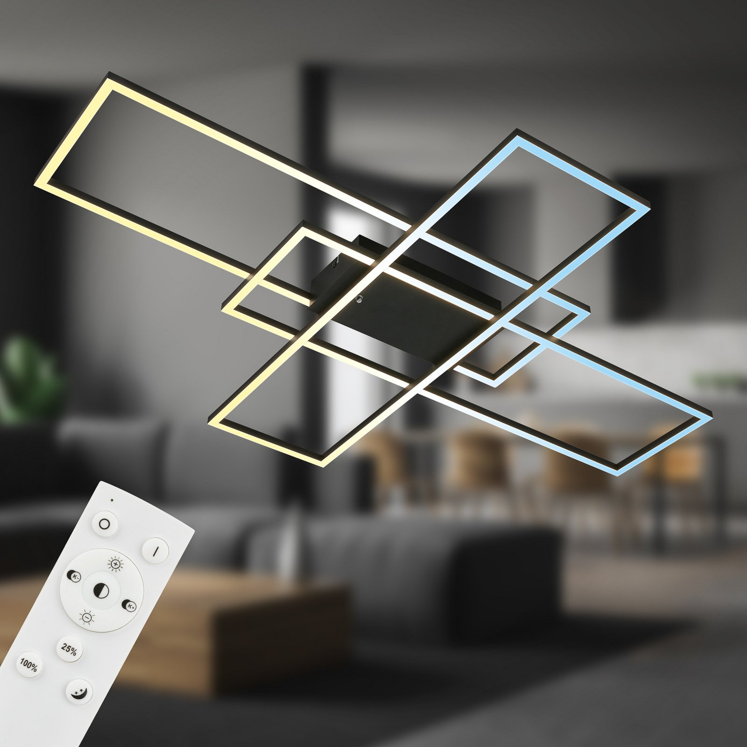 B-Ware Roami Led Deckenlampe Leuchte Deckenleuchte Schwarz 104x71cm Cct Fernbedienung - 4002707459217