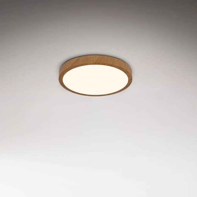 Plafonnier LED Briloner Runa, aspect bois, 3000 K, ø28 cm, qualité B