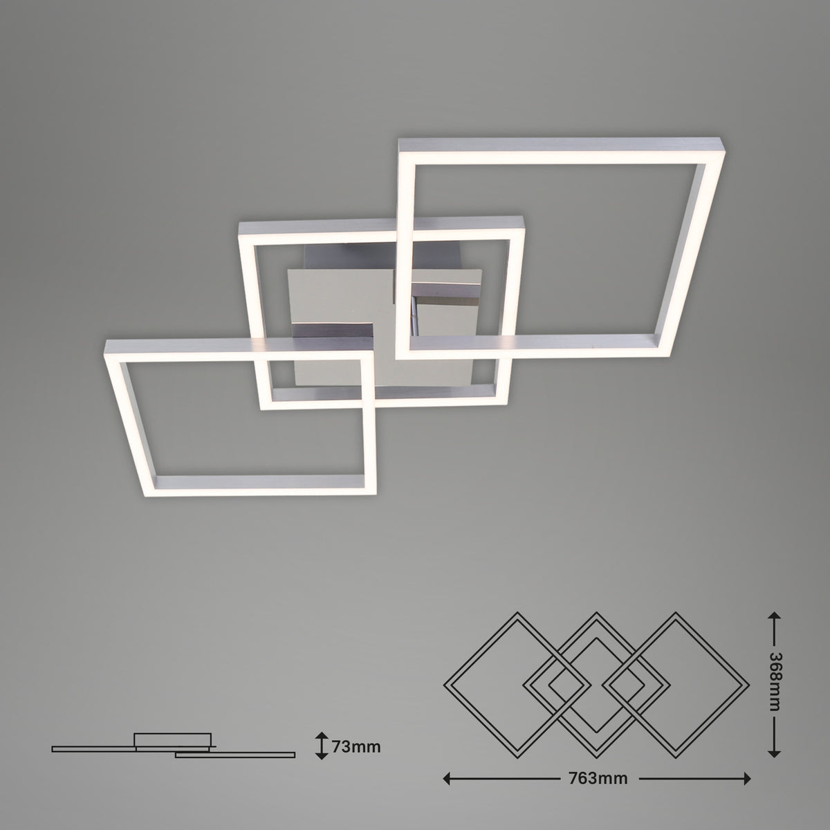 Frame Deckenleuchte Lampe LED Aluminium gebürstet Chrom glänzend Metall Kunststo - 4002707358343
