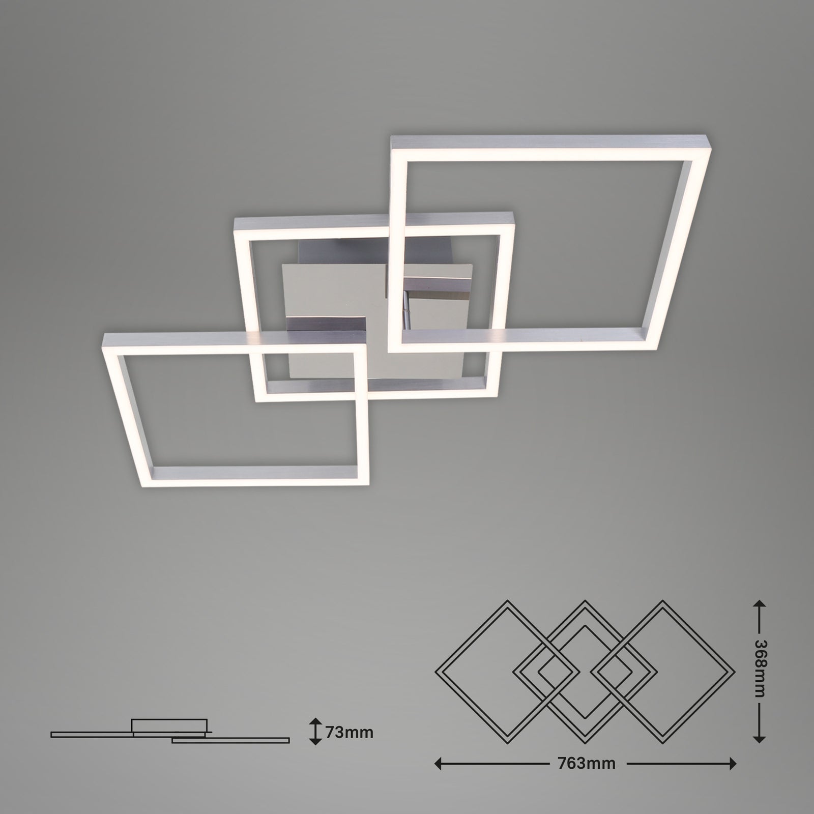 Frame Deckenleuchte Lampe LED Aluminium gebürstet Chrom glänzend Metall Kunststo - 4002707358343