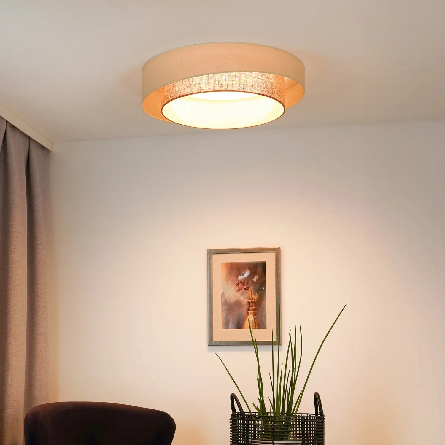B-Ware Duolla Led Deckenleuchte Luneta S Fernbedienung Jute Beige Braun ø 60 Cm - 5905317606424
