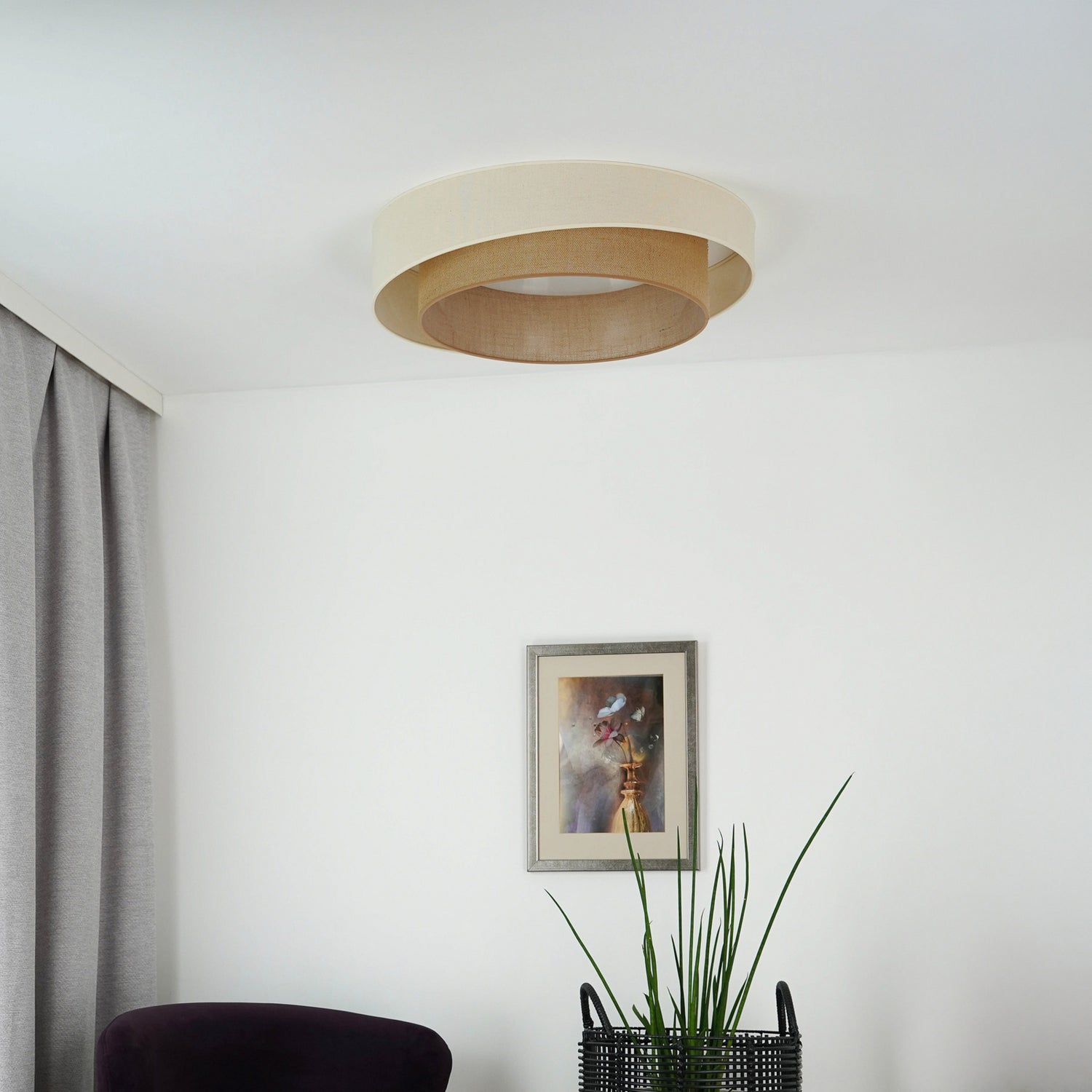 B-Ware Duolla Led Deckenleuchte Luneta S Fernbedienung Jute Beige Braun ø 60 Cm - 5905317606424