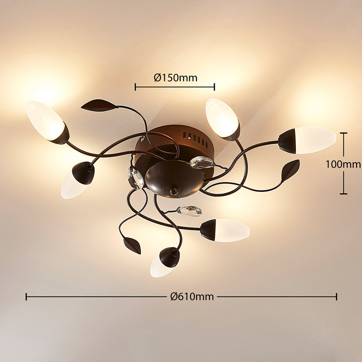 B-Ware Lampenwelt Led Deckenlampe Renato Dimmbar Braun 6 Fl Deckenlampe Lampe Leuchte - 4251096550054
