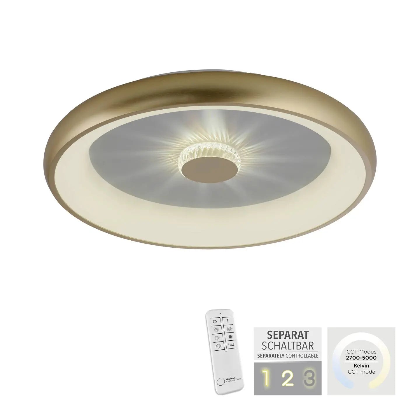 B-Ware Led Deckenleuchte Lampe Vertigo Cct Rund Messing Matt Funkfernbedienung 615 Mm - 4043689995096