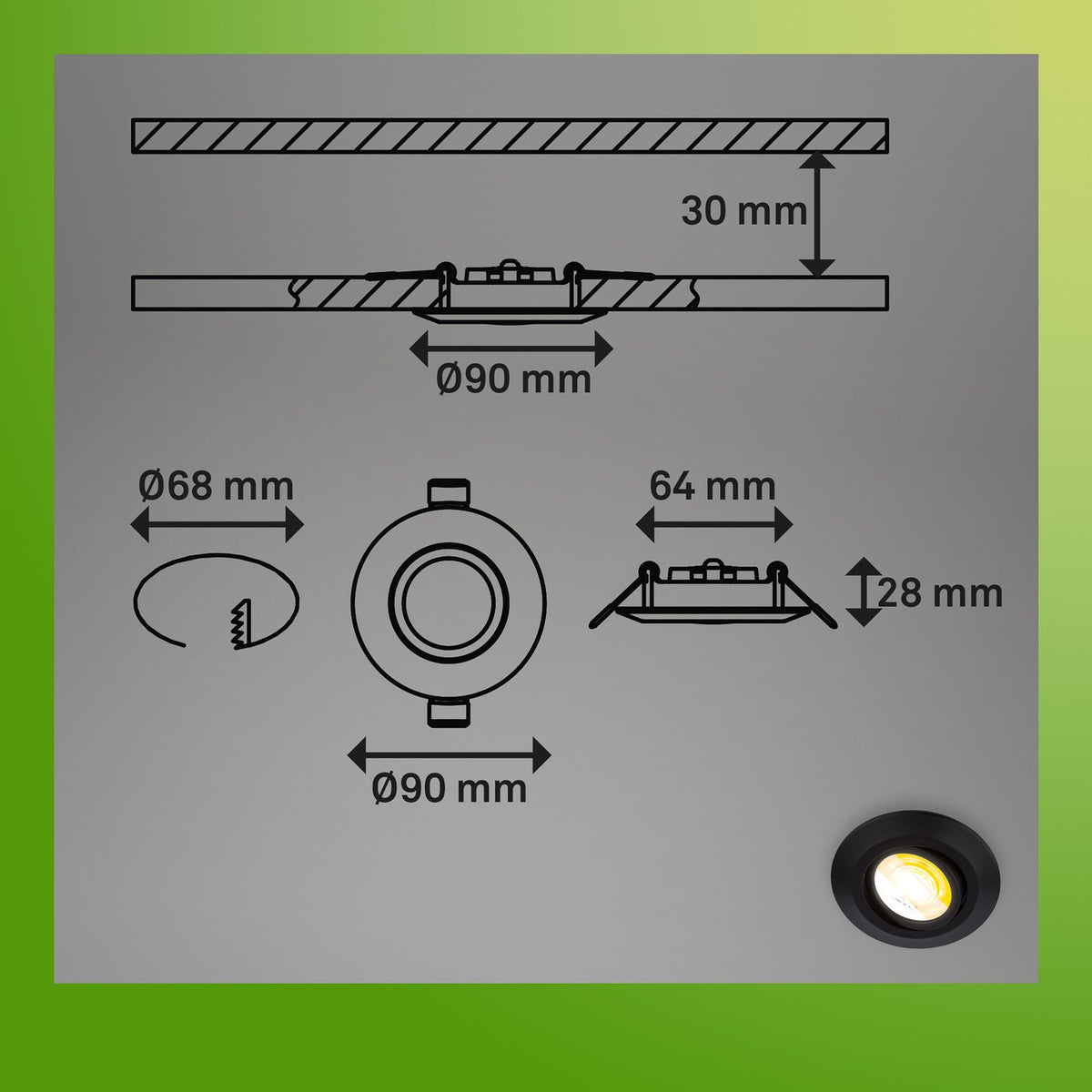 Briloner Einbaulampe Deckenstrahler Klira schwarz 3er-Set dimmbar schwenkbar - 4002707457251
