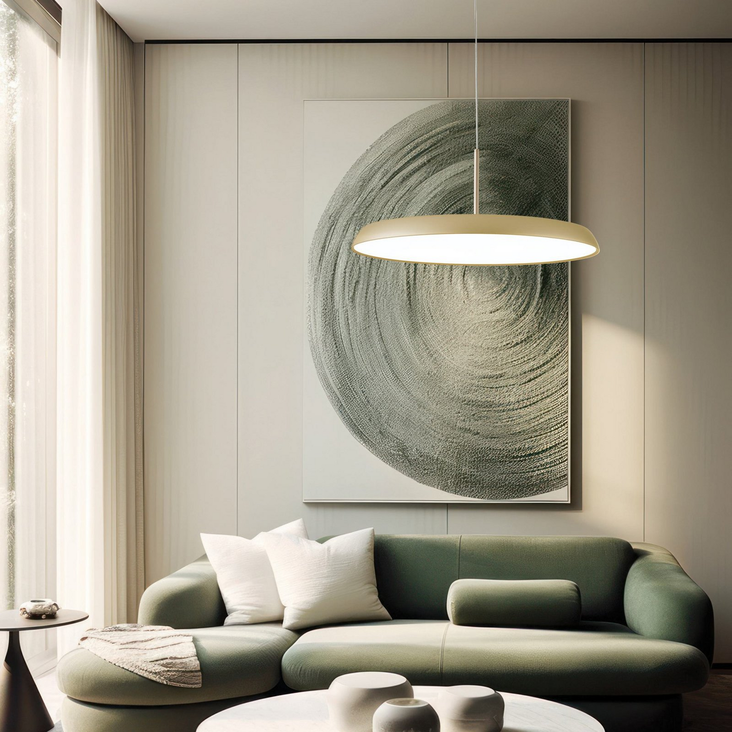 B-Ware Led Hängelampe Pendelleuchte Leuchte Creme Goldfarben Metall ø 45 Cm - 5201769112804