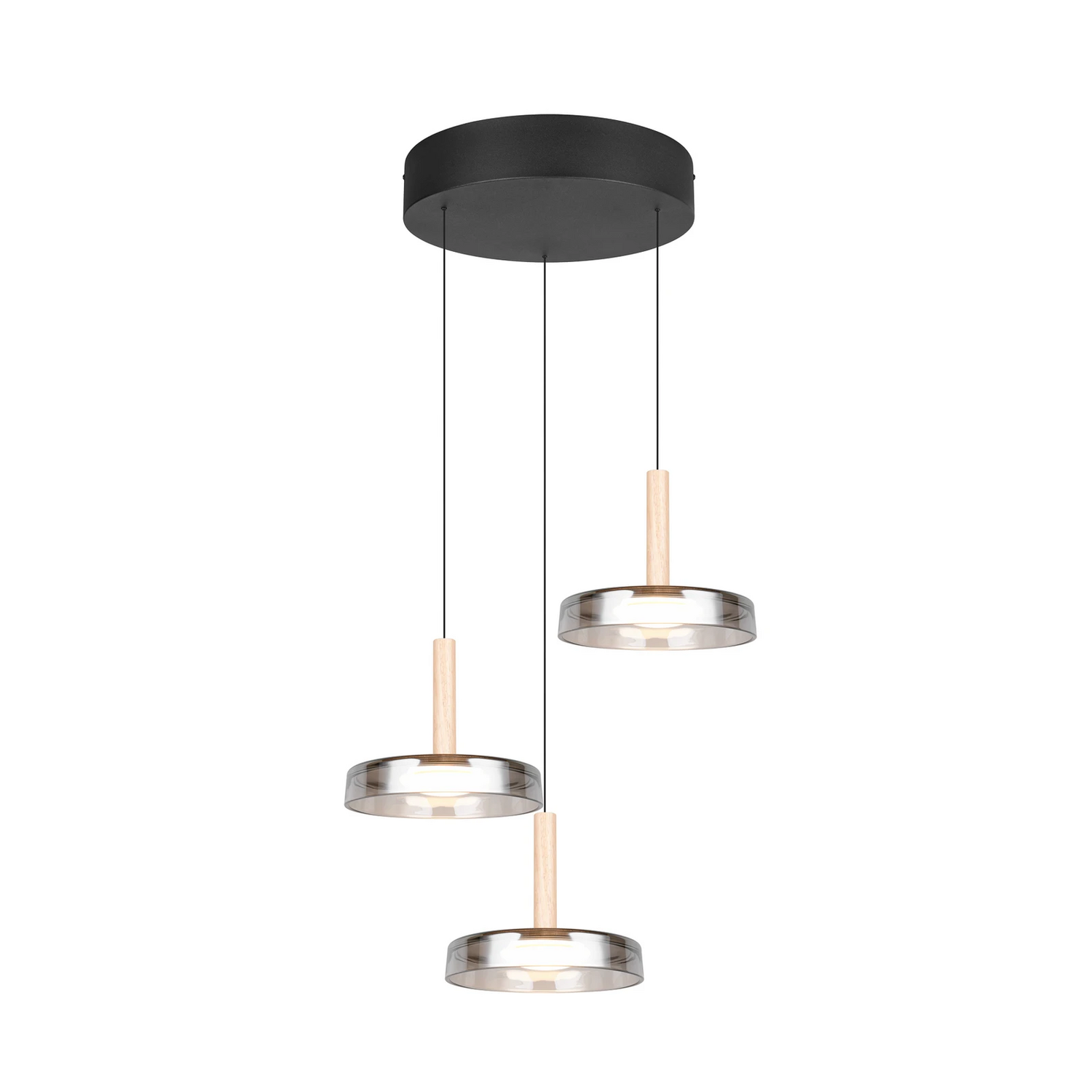 Trio Lighting Led Hängelampe Celeste Chrom/Holz, ø 35 Cm 3 Flg.Glas Dim Lampe B-Ware - 4017807616897