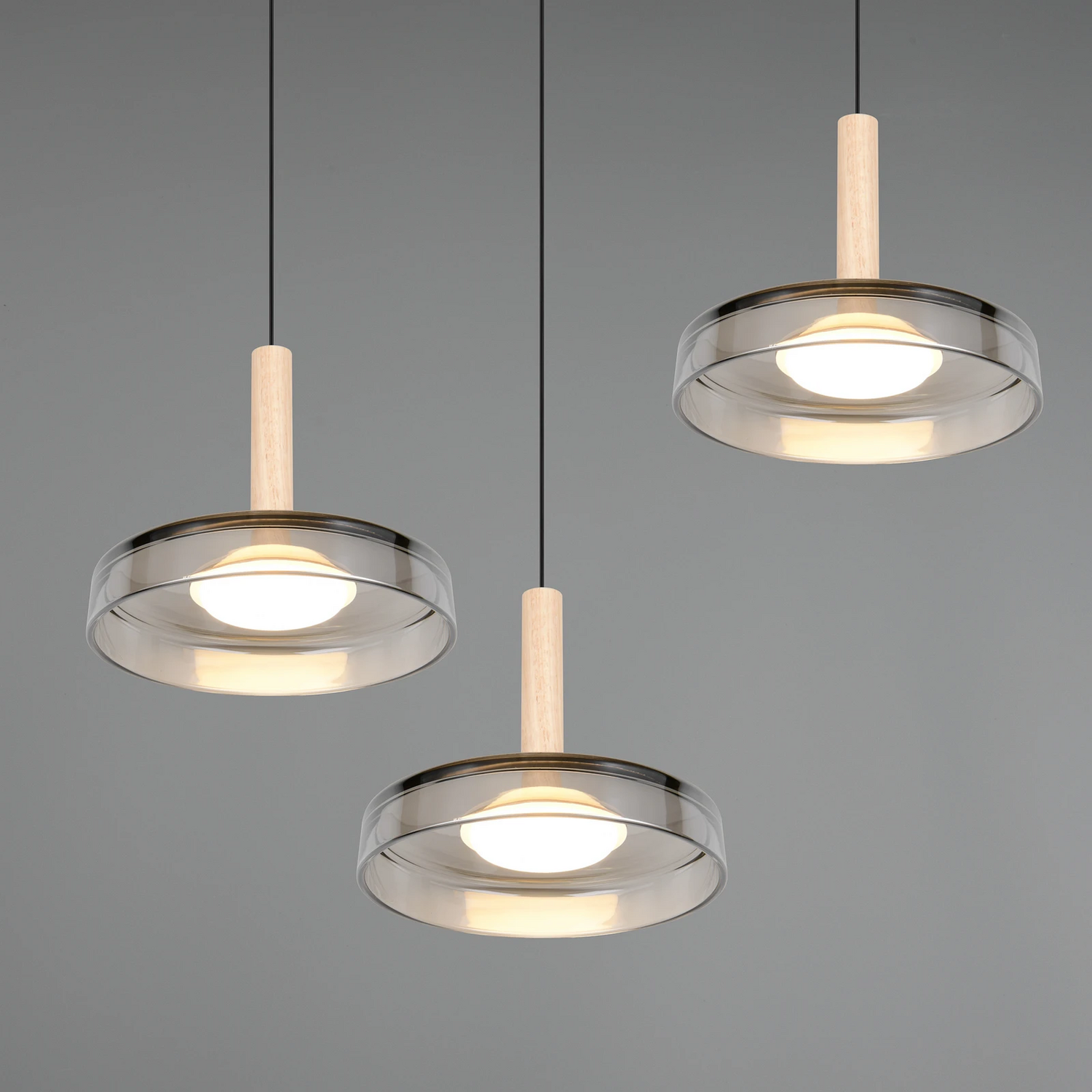 Trio Lighting Led Hängelampe Celeste Chrom/Holz, ø 35 Cm 3 Flg.Glas Dim Lampe B-Ware - 4017807616897