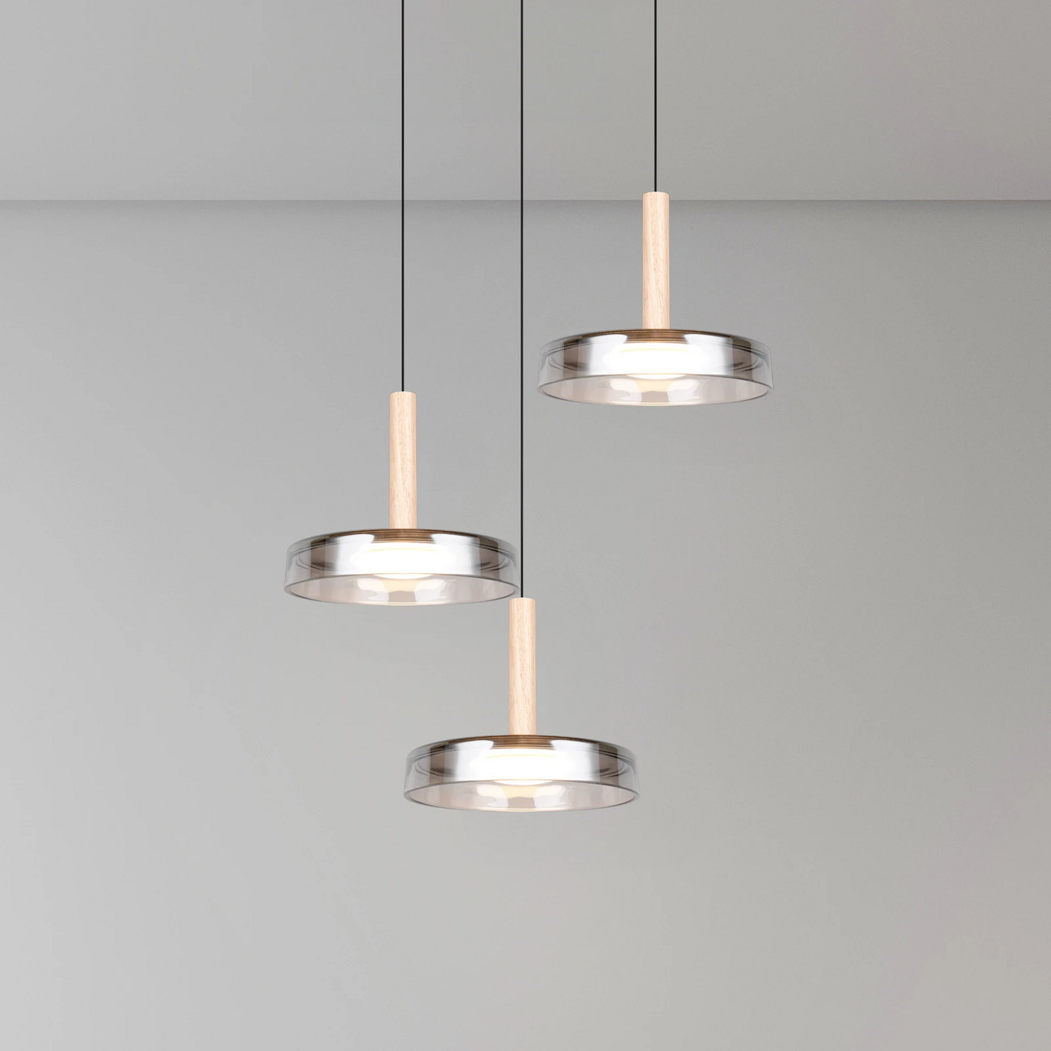 Trio Lighting Led Hängelampe Celeste Chrom/Holz, ø 35 Cm 3 Flg.Glas Dim Lampe B-Ware - 4017807616897