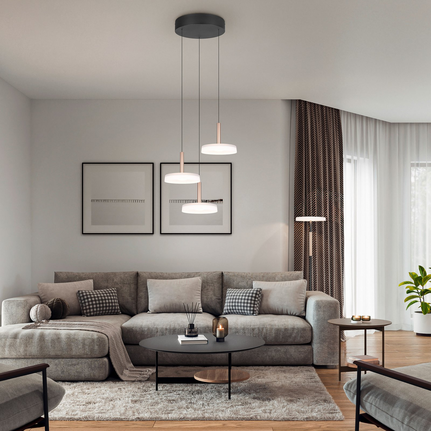 B-Ware Trio Lighting Led Hängelampe Deckenleuchte Celeste Weiß Braun ø 35 Cm 3 Flg Glas - 4017807627398