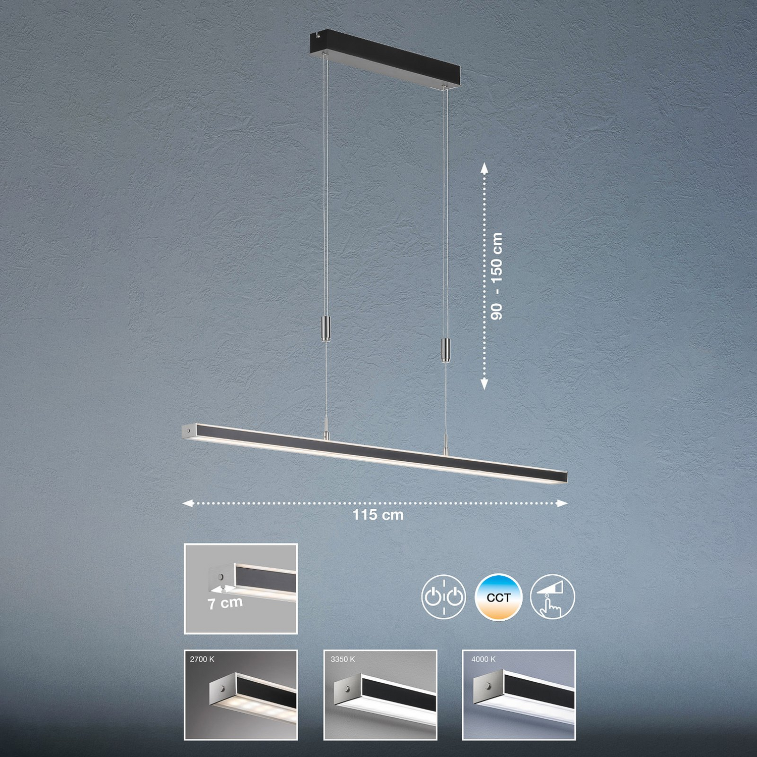 B-Ware Fischer Honsel Pendelleuchte Hängelampe Led Vitan Sandschwarz Dimmbar Cct503 - 4003694605380