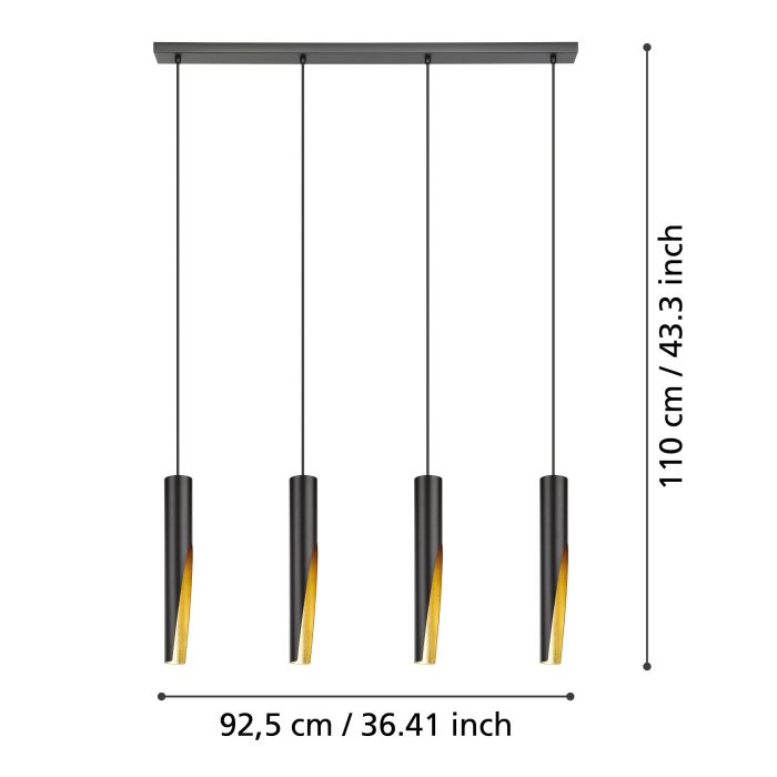LED Hängeleuchte Pendelleuchte Barbotto LED Lampe Schwarz Gold 4fl - 9008606270309