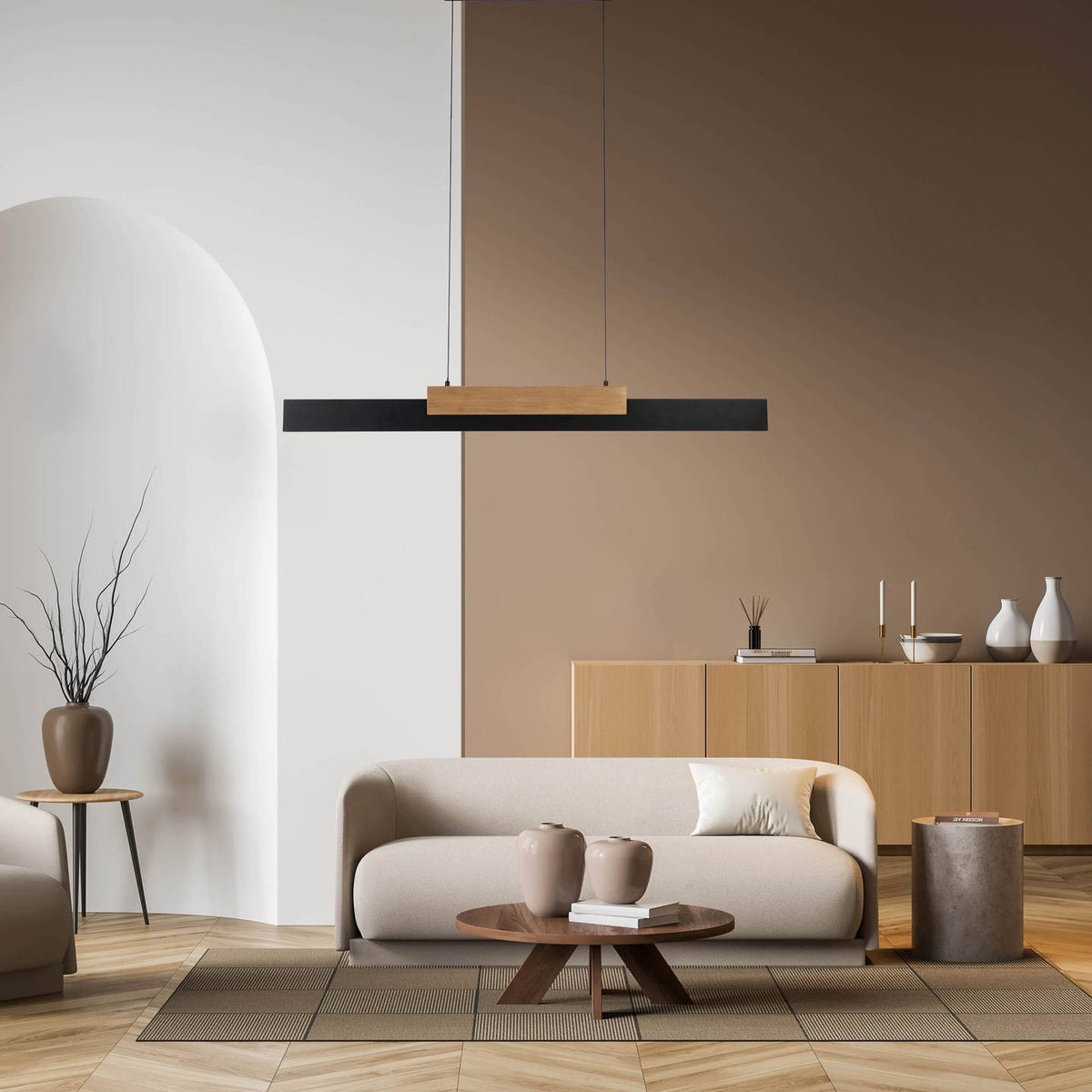 Näve Pendelleuchte Hängeleuchte LED Wiebke schwarz Holz dimmbar Lampe Esszimmer - 4003222894095