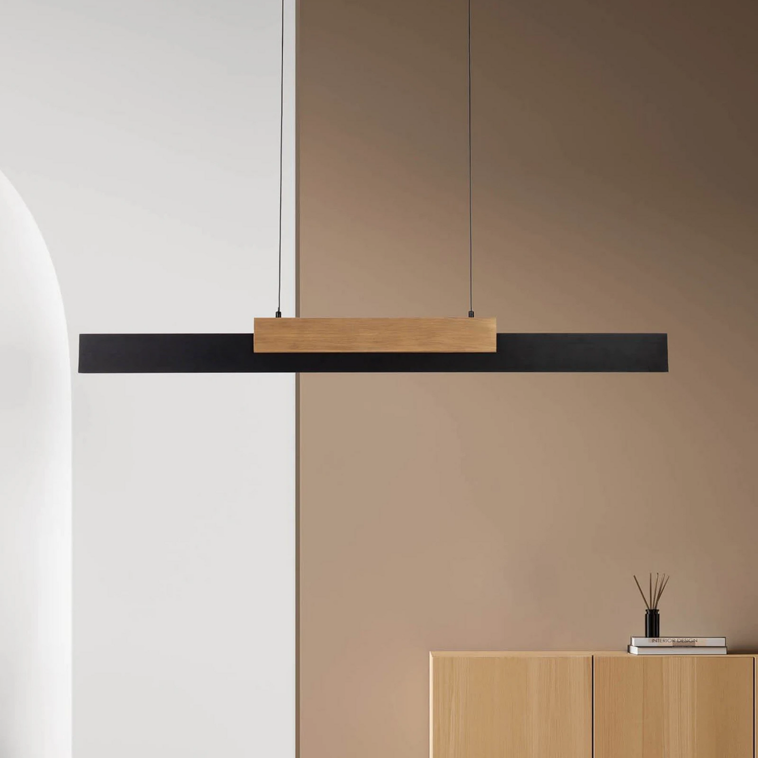 B-Ware Näve Led Hängeleuchte Wiebke Pendelleuchte Lampe Schwarz Holz 120,5 Cm Dimm638