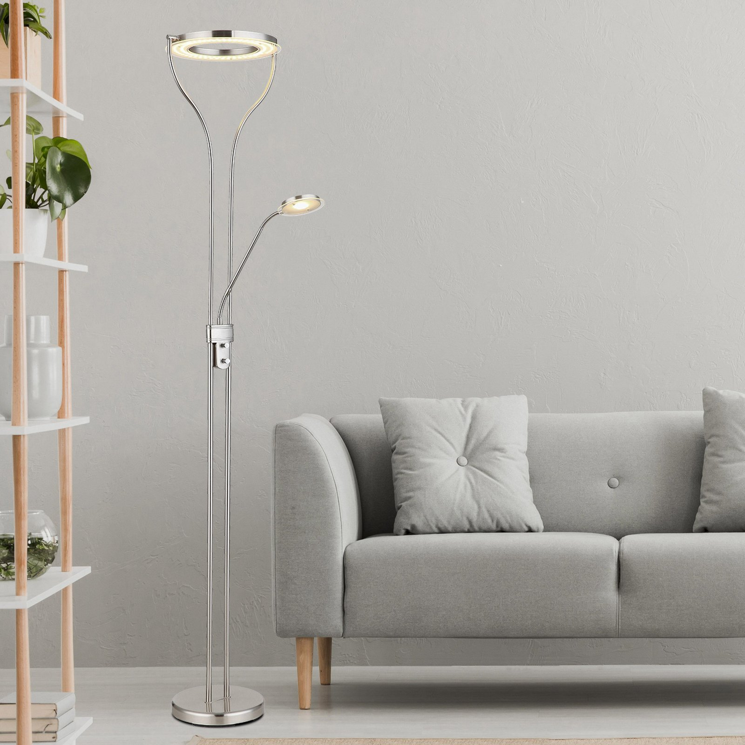 B-Ware Globo Led Stehlampe Ebro Stehleuchte Standlampe Höhe 194 Cm Nickelfarben 2 Flg. - 9007371445202