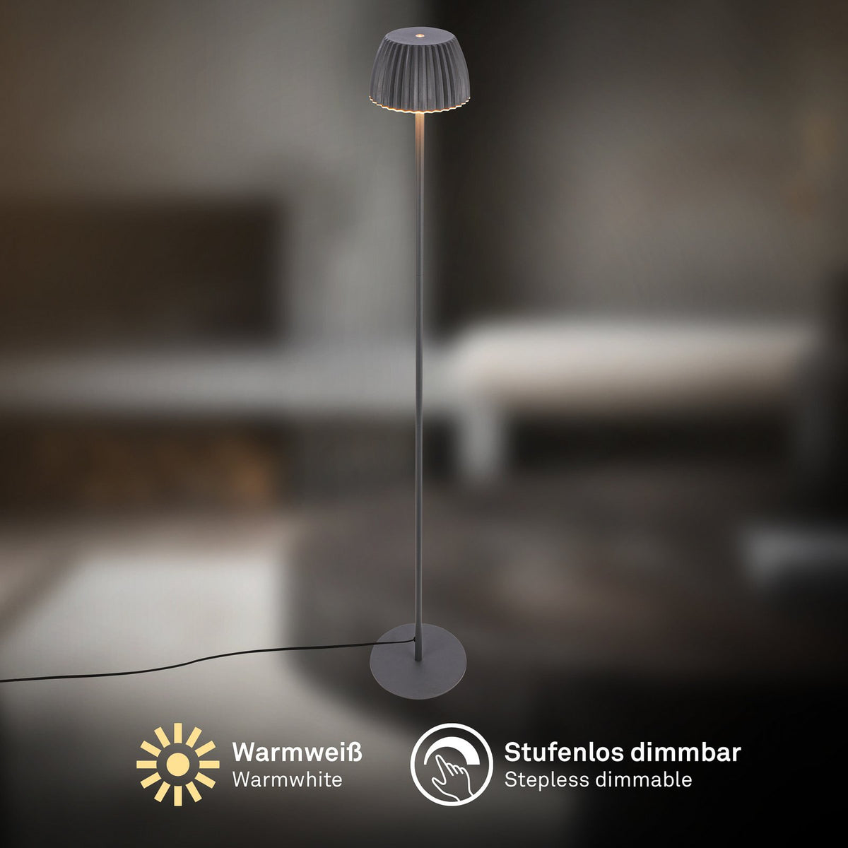 Briloner LED-Stehlampe Loca, anthrazit, Höhe 123 cm Kunststoff/Metall - 4002707485698