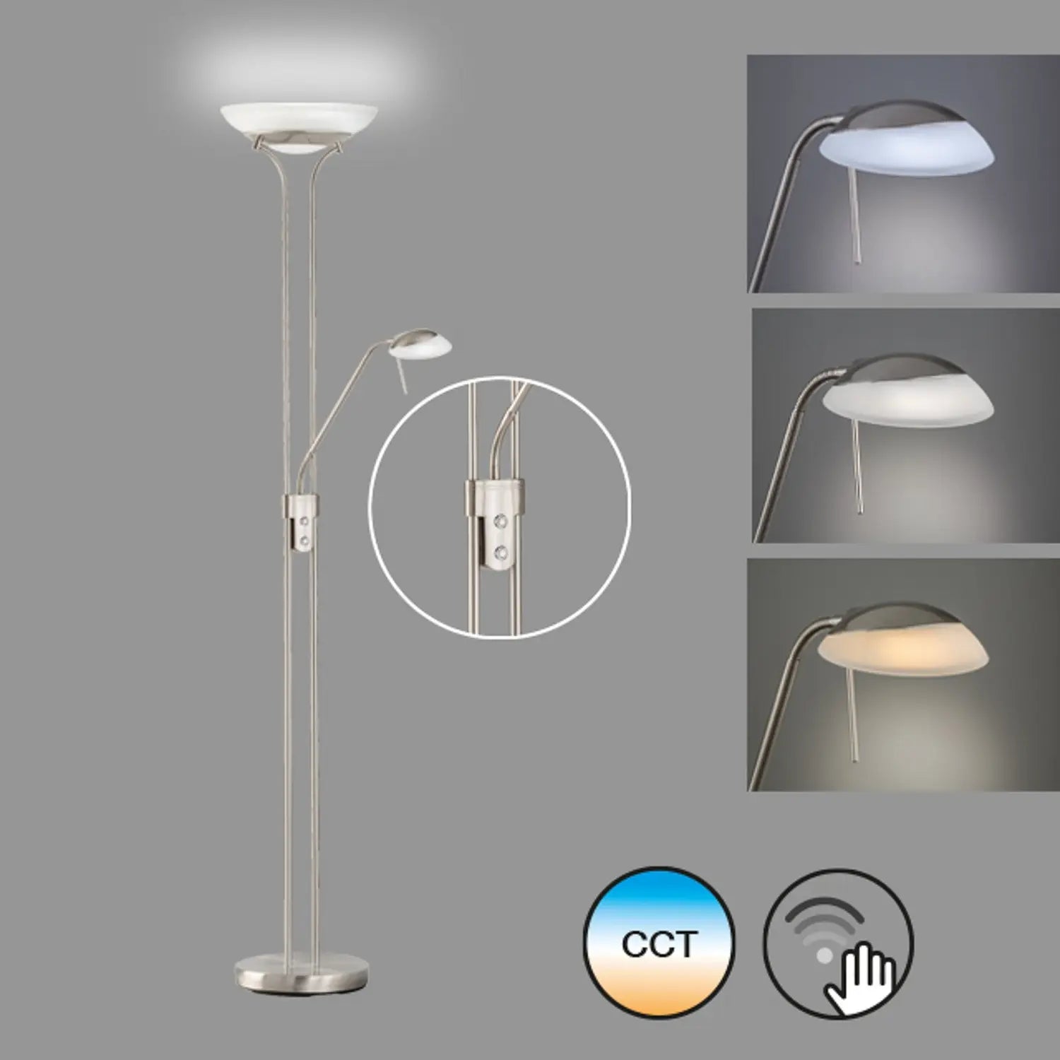 B-Ware Fischer Und Honsel Stehlampe Leselampe Led Pool Lesearm Cct Funktion Nickel M754
